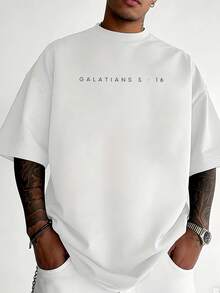 Manfinity Dauomo 男士夏季休闲短袖T恤，圆领，字母和老鹰印花图案T恤，街头风男士T恤，印花T恤，男士图案服装，男士T恤图案 - 白色 - 查看 3