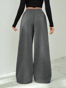 SHEIN Tall 秋冬新款休闲加厚弹力腰宽松阔腿运动裤，显瘦百搭，春夏休闲百搭款式 - 深灰色 - 查看 2