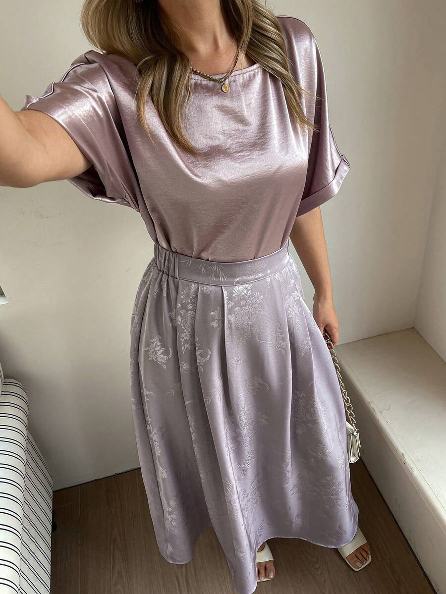 Vivie Lora 女士紫色优雅上衣和裙子两件套夏季 - 紫色 - 查看 1