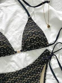 Swim Vcay 女士镂空纹理面料比基尼两件套，休闲度假 - 彩色 - 查看 4