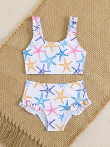 SHEIN 小女孩可爱印花沙滩度假泳装套装 - 彩色 - 查看 5