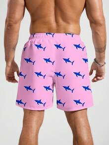 Manfinity Swimmode 男士休闲印花沙滩短裤 - 粉色 - 查看 2