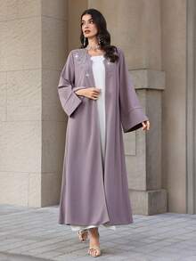 Yasmyna Women's Purple Long Sleeve Beaded Elegant Arabic Abaya, Spring/Summer - Purple - View 5