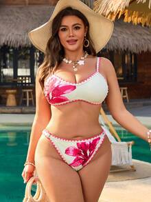 Swim Vcay Bộ bikini cỡ lớn 2 mảnh in hoa, áo cổ yếm hở lưng và quần cạp cao có thể điều chỉnh, thích hợp cho mùa hè đi biển và nghỉ mát. - Nhiều màu - Xem 5
