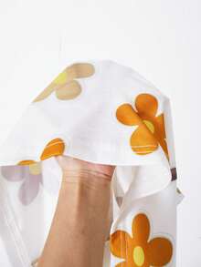 Sparklyn 2pcs/Set Girls Floral All-Over Print T-Shirt And High Waist Textured Wide Leg Pants Set - Khaki - View 5