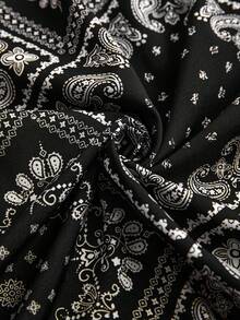 Freevana Plus Solid Curved Hem Tie Front Summer Skirt - Black - View 8