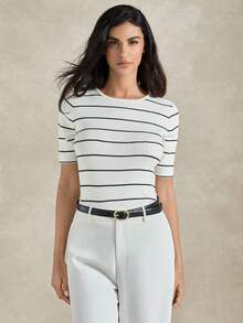 Briarwyn Women's Casual Commuter Striped Short Sleeve Knit Top - White - View 4