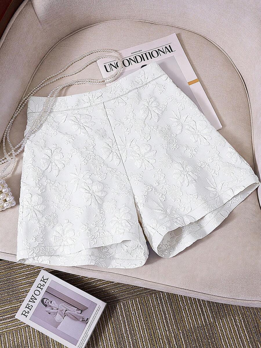 SHEIN LUNE Women Casual Versatile Daily Wear Jacquard Shorts - White - View 1