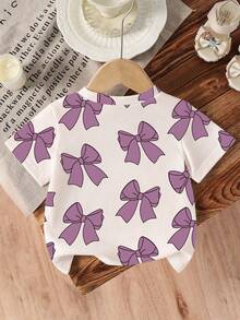 女婴休闲简约印花短袖圆领T恤，适合夏季穿着；可爱蝴蝶印花圆领短袖T恤，卡通图案，舒适百搭，适合日常穿着。 - 彩色 - 查看 2