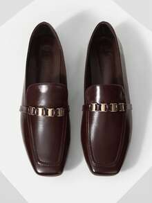 MOTF 女士PU皮革金属细节平底鞋 - 咖啡棕 - 查看 4