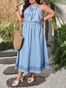 Breezaya Plus Size Women's Vintage Washed Denim Dress, Spring/Summer - Light Wash - View 6