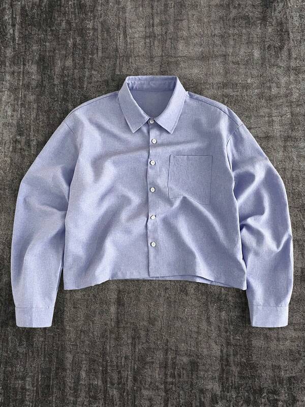 GENTILAND Men's Solid Color Long Sleeve Single-Breasted Casual Pocket Shirt Collared Shirt Cropped Men S Shirts Baby Blue Men S Shirt Men S Turndown Collar Shirt Blue Collar Shirt Men Silk Summer Outfits Light Blue Outfit Men Greece Vacation Outfit Men Linen Outfits For Men Dusty Blue Shirt Dress For Men