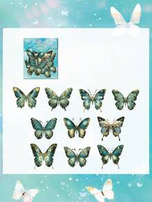 一套6张自然之翼3D烫金手账贴纸，复古DIY手账材料 - 套裝 - 查看 12