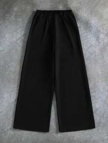 Coolqubz 1件青少年男童休闲直筒针织裤，宽松版型，街头风，面料舒适，适合上学和日常穿着，秋冬季款。 - 黑色 - 查看 2