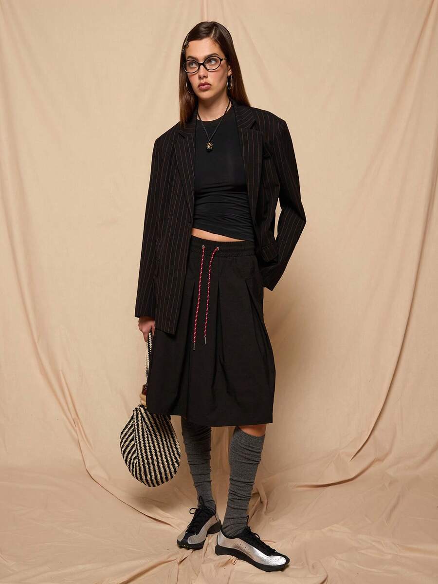 COUREZ Long Sleeve Double Layer Fitted Top /Y2K Spring Clothes For Women Casual Tops Going Out Tops Back To School Summer Outfits - Black - View 1