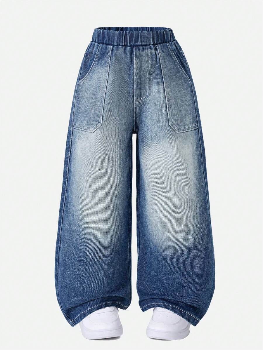 SHEIN Casuvi Kids Young Boy's Casual Fashion Street Style Loose Fit Wide Leg Jeans, Versatile For Daily Wear - Blue - View 1