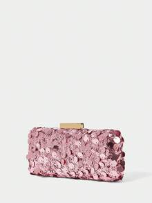 SHECARRY 女士手拿包 粉色不规则亮片方形晚宴包、圣诞节、新年手提包 - 粉色 - 查看 5