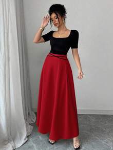 Vestido de mujer qipao elegante y entallado a la cintura, con manga corta, cuello cuadrado, diseño de lazo en la cintura y estampado floral de estilo chino novedoso - Multicolor 10 - Ver 3