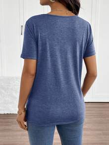 SHEIN Maternity Women's Striped Pocket Short Sleeve T-Shirt - Blue - View 2