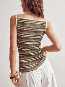 Bohemela 女士夏季休闲百搭西部音乐节复刻版钩编条纹针织拼接蕾丝细节撞色串珠装饰修身背心，多种穿搭方式，适合休闲外出、闺蜜聚会、音乐节、派对、叠穿以及居家休闲。派对上衣、沙滩装、日常穿着、夏季女装、音乐会女装、音乐假期 - 彩色 - 查看 2