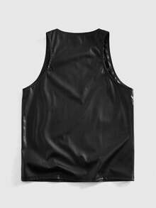 ROMWE MEN Street Life Men's Street Fashion PU Rivet Portrait Tank Top - Black - View 2