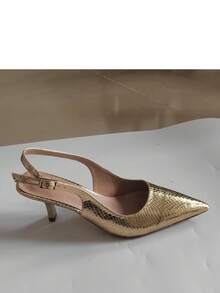 CUCCOO SZL Women's Pointed Toe Buckle Design Fashionable Elegant High Heel Pumps Spring Shoes - Golden snake - View 15