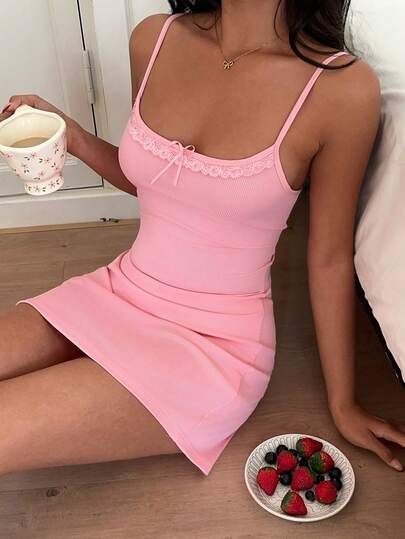 Lowkey Lull 女士纯色吊带蝴蝶结装饰无袖舒适睡裙