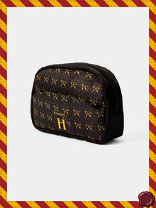 HARRY POTTER X SHEIN 卡通图案便携式化妆包，带拉链，多功能收纳包，轻便旅行包，男女皆宜 - 橘色 - 查看 2