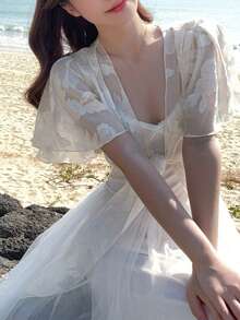 DAZY Women's Fashionable Vacation Sheer Tie-Up Lightweight Jacket, Summer - White - View 6