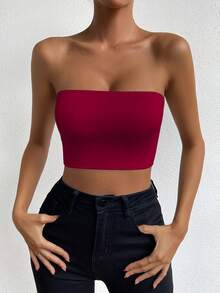 Allurite 性感酒红色露肩无袖背心，基础款背心，外出背心，派对必备单品，圣诞背心，高级感背心，街头风，度假风上衣 - 酒紅色 - 查看 7