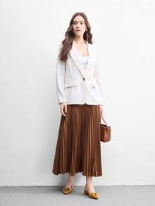 CUCCOO BIZCHIC 女士棕色尖头金属褶皱装饰低跟套脚鞋，通勤和办公皆宜，优雅的无后跟设计 - 棕色 - 查看 2