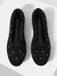 MOTF WOMEN STUDDED PU LEATHER FLATS VALENTINE'S DAY - Black - View 2