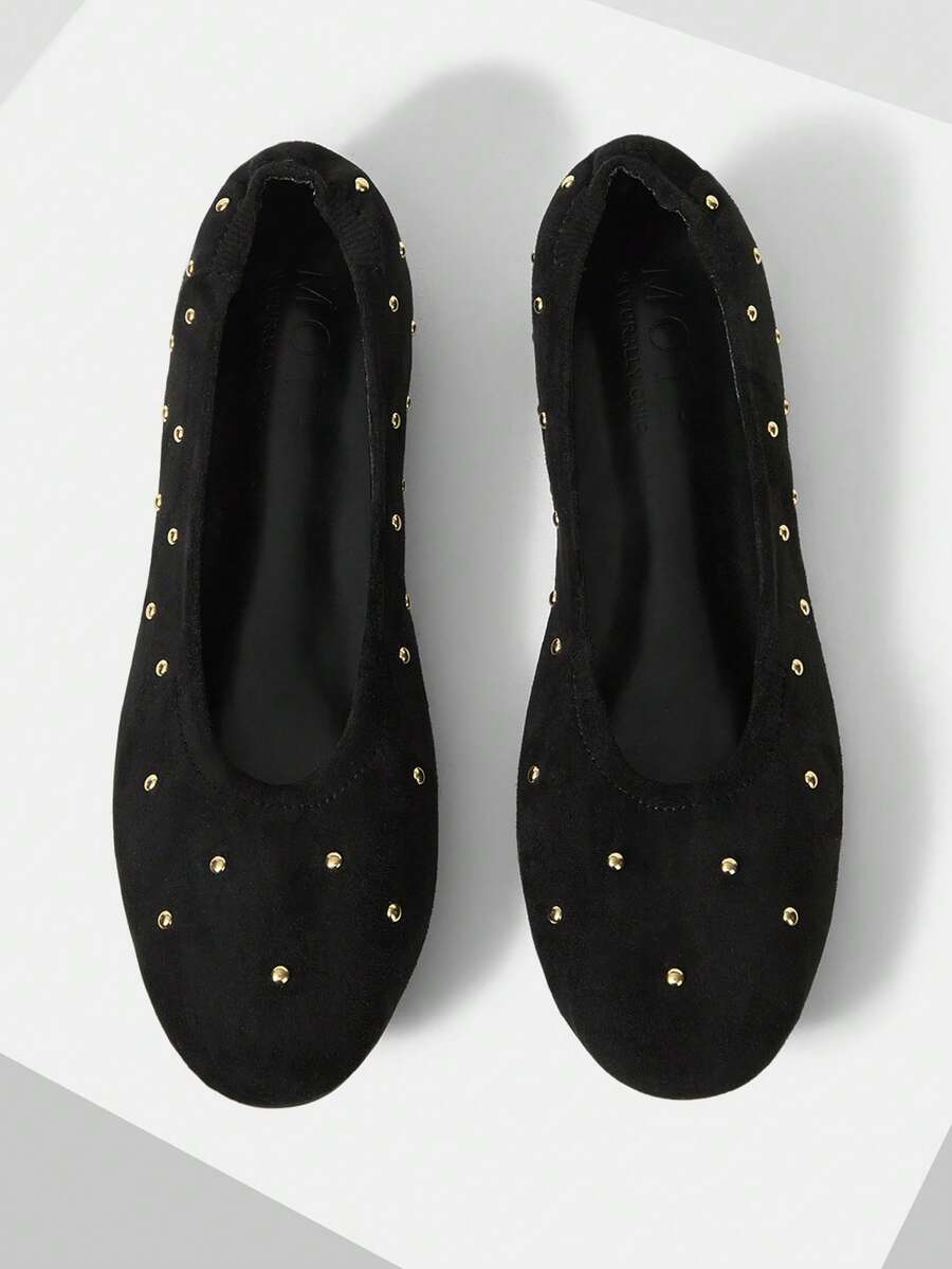 MOTF WOMEN STUDDED PU LEATHER FLATS VALENTINE'S DAY - Black - View 2