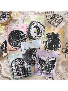 Bộ 6 giấy họa tiết bướm rỗng, hình bóng bay lơ lửng, chất liệu ngọc trai | Bộ sticker trang trí sổ tay cao cấp phong cách retro viền ngang - Bộ đồ - Xem 9