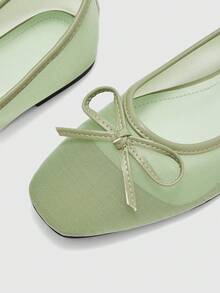 CUCCOO BIZCHIC Women's Casual Versatile Minimalist Bow Decor Flat Loafers For Christmas Spring Shoes - tender green mesh yarn - View 8