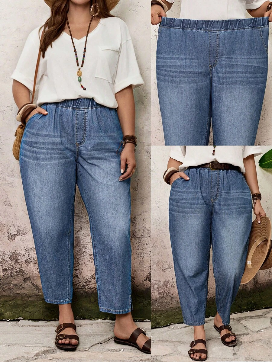 EMERY ROSE 大码女式休闲水洗锥形牛仔裤