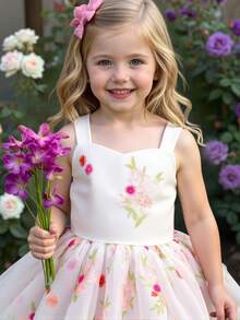 Glamorique Kids 可爱女宝宝白色网纱无袖花卉刺绣舞会礼服，适合派对和生日穿着。这款白色网纱无袖舞会礼服饰有色彩缤纷的花卉图案，适合女宝宝参加派对、担任花童等场合。26款春夏时尚单品，柔软舒适，适合节日、舞会、优雅派对、生日派对、婚礼等各种场合，也可作为女宝宝公主裙穿着。适合在派对或特殊场合拍摄艺术照。 - 白色 - 查看 8