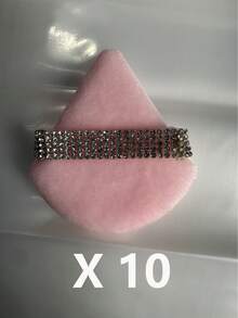 Diamond-Studded Triangular Powder Blotting Soft Crystal Velvet Setting Powder Puff Makeup Powder Blotting Sponge Beauty Fan-Shaped Sponge Tool - Pink - View 9