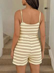 SHEIN Nursing Sleeveless Striped Comfortable Summer Jumpsuit - Apricot - View 2