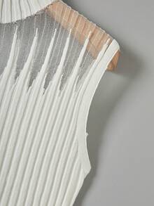 SHEIN PETITE 女士无袖透视休闲罗纹针织上衣，百搭 - 白色 - 查看 4