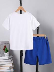 Fantacosmos 3pcs Set Tween Boy Bear Print T-Shirt, Cargo Shorts With Pocket & Mini Crossbody Bag, Spring/Summer, School, Campus, College Summer Holiday - White - View 2