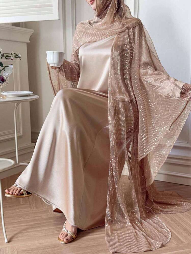 Women's Elegant Dress & Sequin Jacket 2 Pieces Set