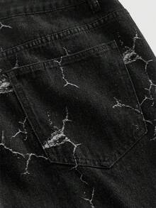 ROMWE MEN Street Life 男士印花宽松牛仔裤 - 黑色 - 查看 5