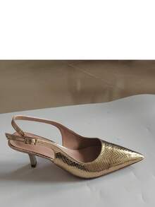 CUCCOO SZL Women's Pointed Toe Buckle Design Fashionable Elegant High Heel Pumps Spring Shoes - Golden snake - View 11