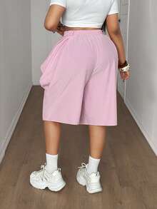 Maweii Plus Size Women Pink Draped Wide Leg Shorts - Pink - View 5