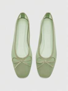 CUCCOO BIZCHIC Women's Casual Versatile Minimalist Bow Decor Flat Loafers For Christmas Spring Shoes - tender green mesh yarn - View 10