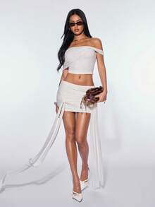 SHEIN ICON Sexy Asymmetrical Wrap Ribbon Decor Ultra Low Waist Mini Skirt - White - View 7