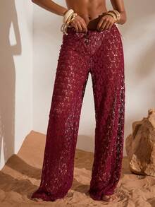 Opulessa Quần nữ dệt kim khoét lỗ, cạp chun, thích hợp cho kỳ nghỉ hè, đi chơi, du lịch, nghỉ mát, đi dự tiệc, lễ hội mùa hè. - Màu Đỏ Sâu - Xem 6