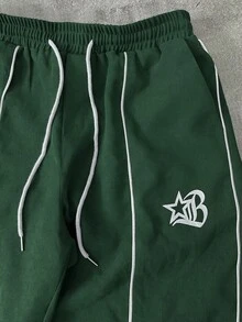 STYNVO 男士休闲字母印花拉链外套和裤子套装，秋季男士运动服套装，男士慢跑裤套装，男士运动套装，慢跑服 - 墨綠色 - 查看 3