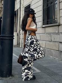 Coolane 男女夏季西部牛仔风街头服饰演唱会服装 Y2K 森林迷彩宽松低腰香蕉裤 - 黑色 - 查看 3